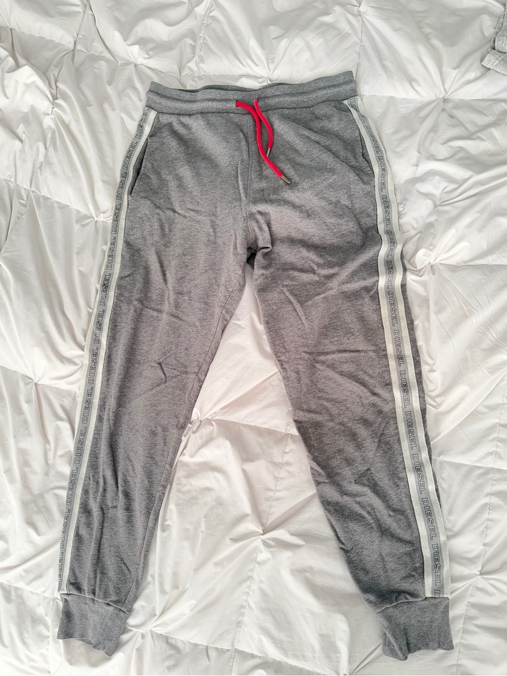 Diesel Gray Jogger Sweatpants with Pink Drawcord